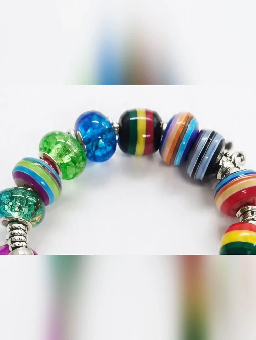 RAINBOW AND CHARM Silver Stretch Bracelet
